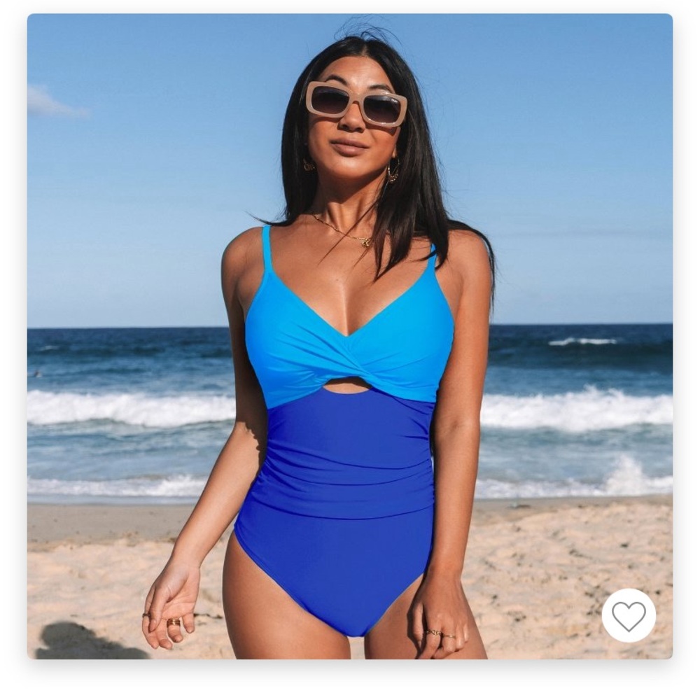 CupShe blue twist one piece color block swimsuit